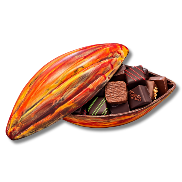 Cabosse garnie de chocolats fins