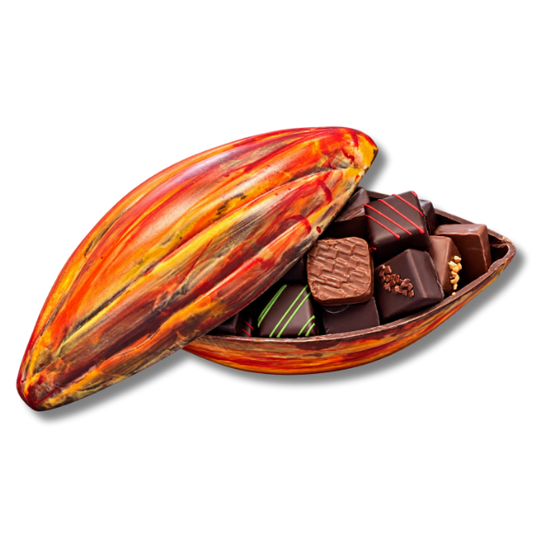 Cabosse garnie de chocolats fins